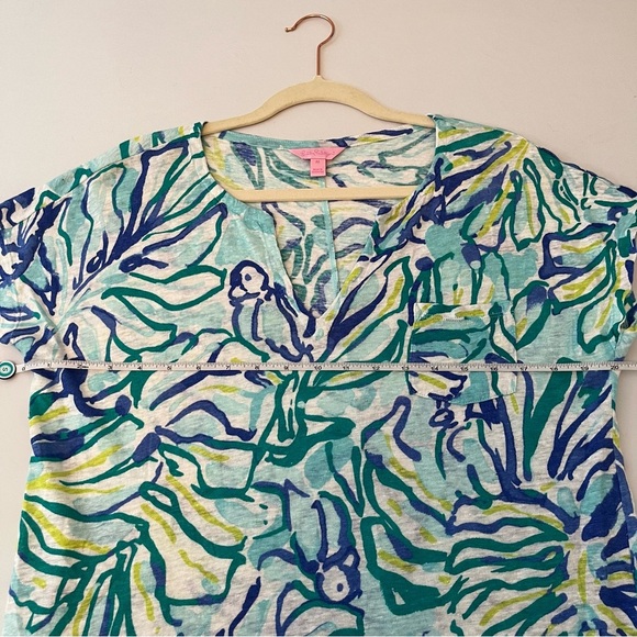 LILLY PULITZER Duval Blue Green Linen Dress Size Medium - Picture 4 of 8